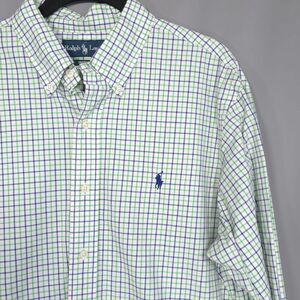 RALPH LAUREN Custom Fit Plaid Button Down Shirt Men’s LARGE Green Blue